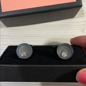 Thomas Pink -Black Blue Cufflinks with Moving Metal Inside Capsule - Authentic